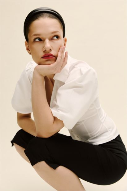 قميص نص كم بوبلين سليم فيت مخصر