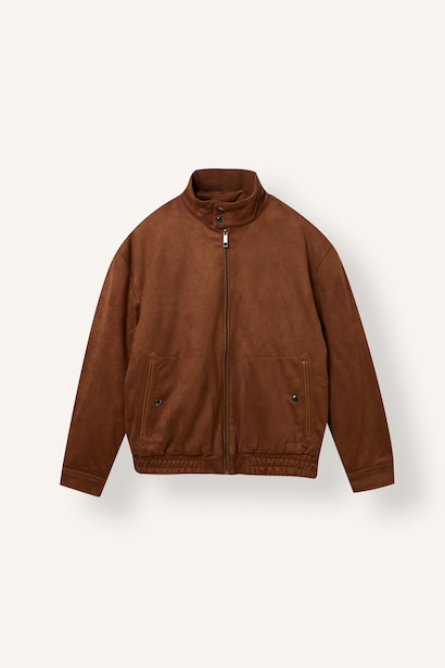 Regular Fit Suede Look Mock Neck Jacket