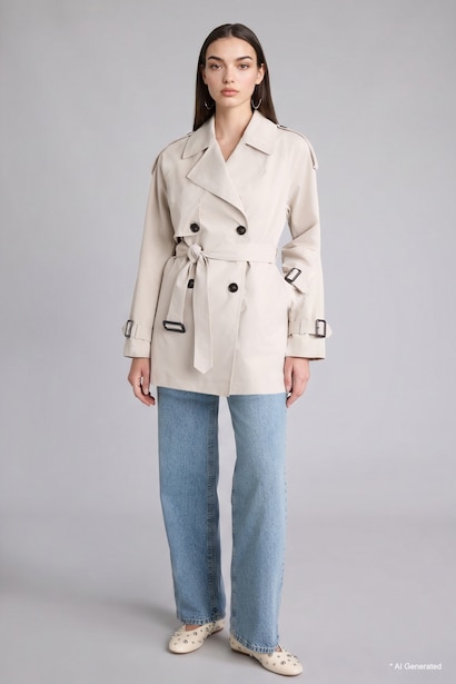 Trench en twill à double boutonnage et col smoking Coupe régulière