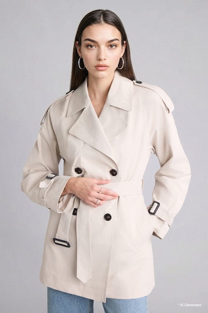Trench en twill à double boutonnage et col smoking Coupe régulière