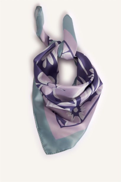 Çiçek Desenli Saten Fular