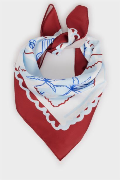 Yaprak Desenli Saten Fular