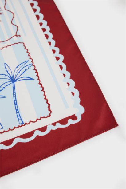 Yaprak Desenli Saten Fular