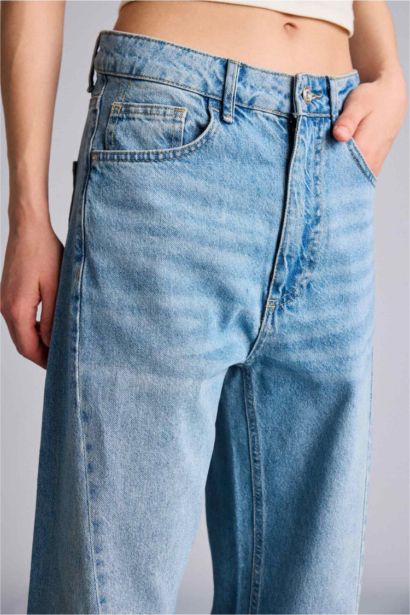 Wıde Leg Yüksek Bel Uzun Jean Yıkamalı Pantolon