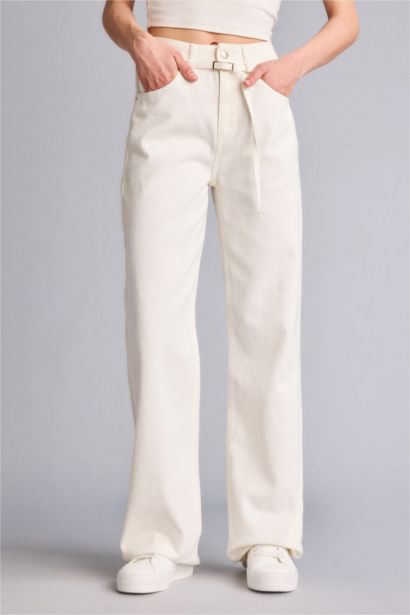 Straıght Wıde Yüksek Bel Uzun Jean Pantolon