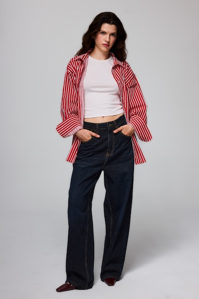 Baggy Fit Yüksek Bel Jean Pantolon