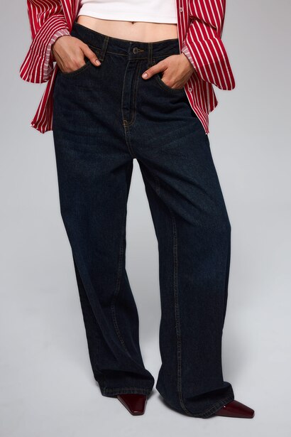 Baggy Fit Yüksek Bel Jean Pantolon