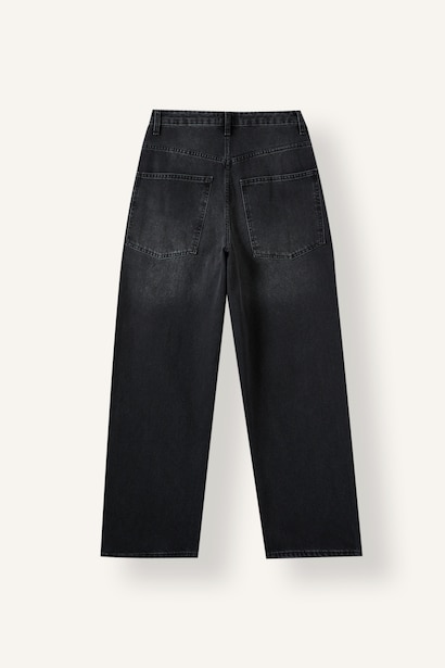 %100 Pamuk Baggy Fıt Jean Yıkamalı Pantolon