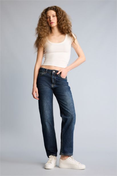 Comfort Straıght Normal Bel Uzun Jean Yıkamalı Pantolon