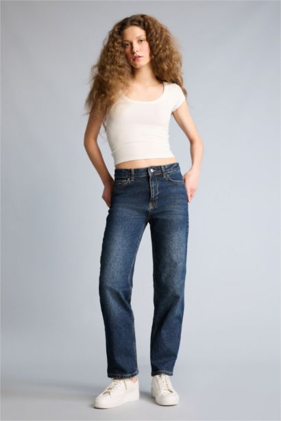 Comfort Straıght Normal Bel Uzun Jean Yıkamalı Pantolon