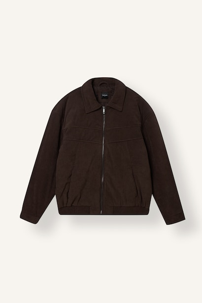 Oversize Lined Polo Collar Zip-Up Jacket