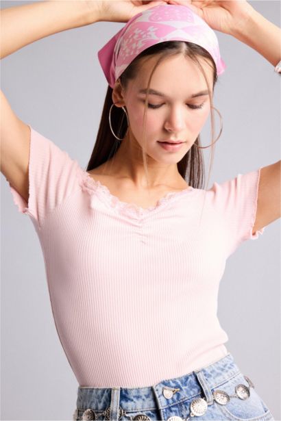 Fitted Kısa kollu Kaşkorse Tişört