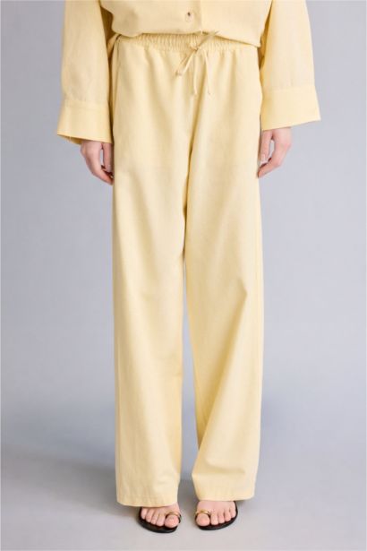 Wide Straight Linen Blend Trousers