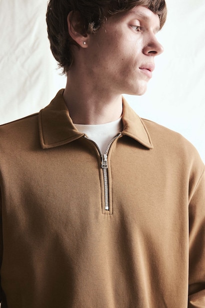 Regular Fit Thick Polo Collar Sweatshirt