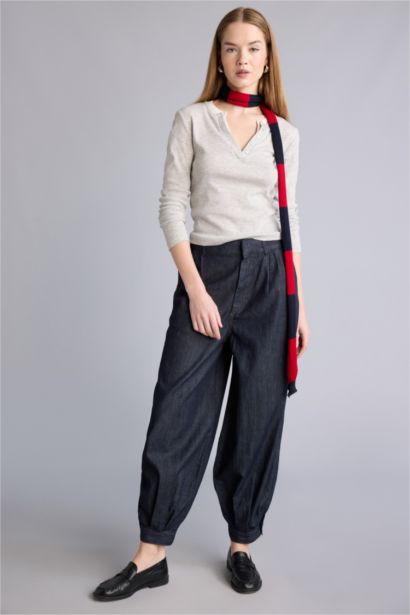 Balloon Fıt Yüksek Bel Jean Yıkamalı Pantolon