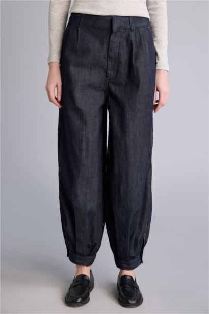 Balloon Fıt Yüksek Bel Jean Yıkamalı Pantolon