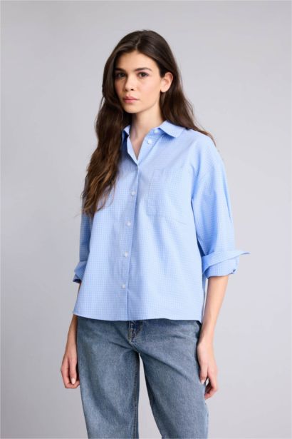 Oversize Fit Shirt Collar Poplin Slogan Long Sleeve Shirt