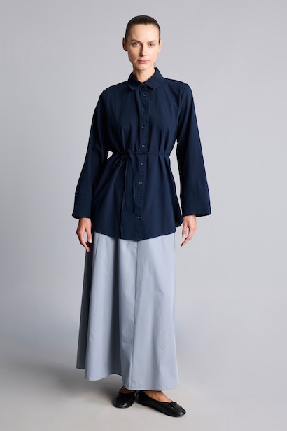 Regular Fit Belted Cotton Long Sleeve Tunic