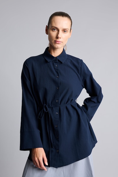 Regular Fit Belted Cotton Long Sleeve Tunic