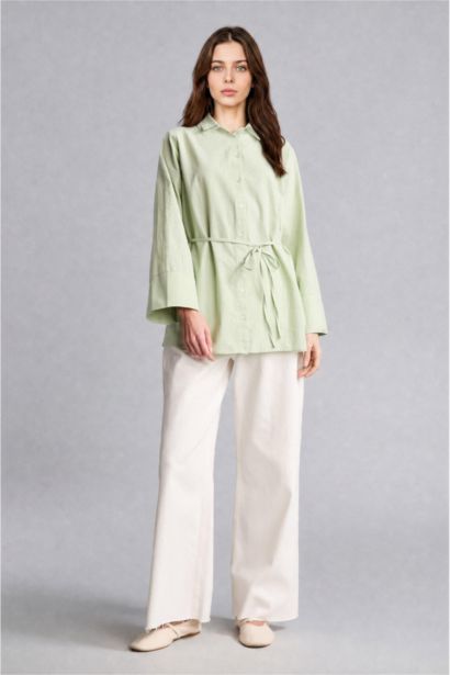 Regular Fit Flamlı Pamuk Tunik