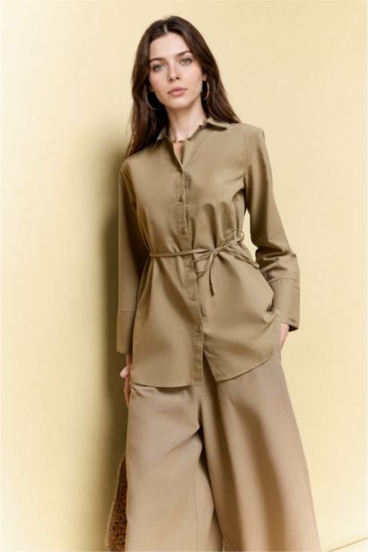 قميص طويل قطن ردن طويل قصة عادية