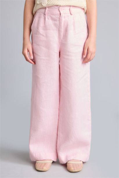 %100 Keten Wide Leg Keten Pantolon Kız Çocuk