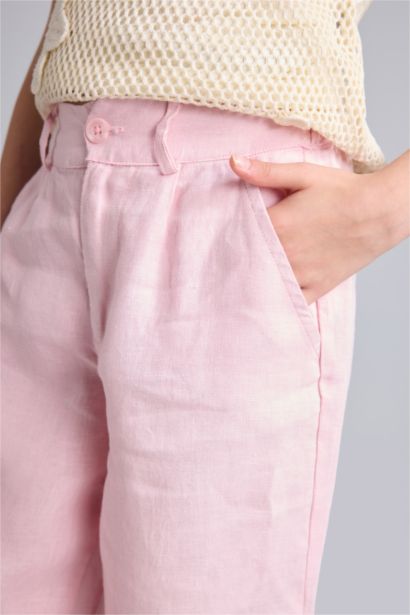 %100 Keten Wide Leg Keten Pantolon Kız Çocuk