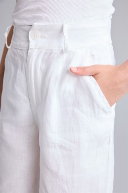 %100 Keten Wıde Leg Pantolon Kız Çocuk