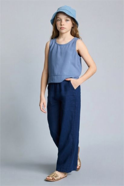 Wıde Leg Geniş Paça Keten Pantolon Kız Çocuk