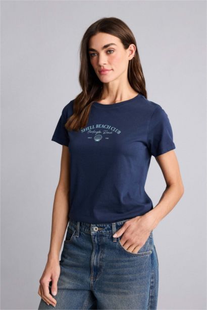 Трикотажная футболка Regular Fit с круглым вырезом принтом-слоганом и коротким рукавом