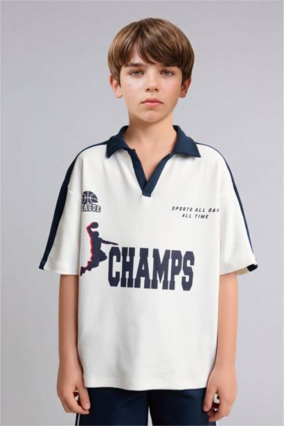 Boy Oversize Fit Printed Short Sleeve Polo T-Shirt
