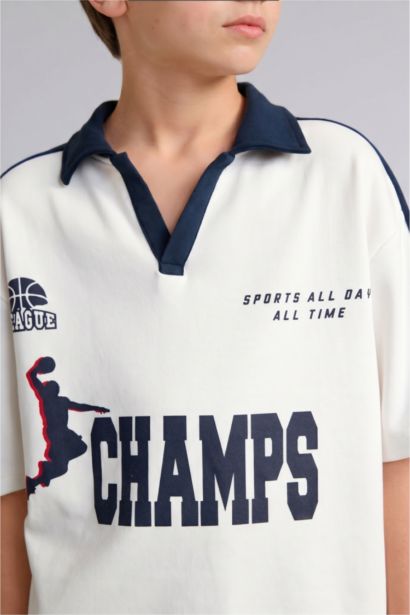 Boy Oversize Fit Printed Short Sleeve Polo T-Shirt