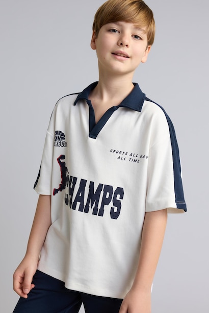T-shirt polo oversize 100% coton avec imprimé pour garçon