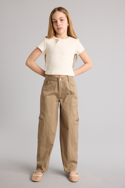 Baggy Fıt Gabardin Pantolon Kız Çocuk