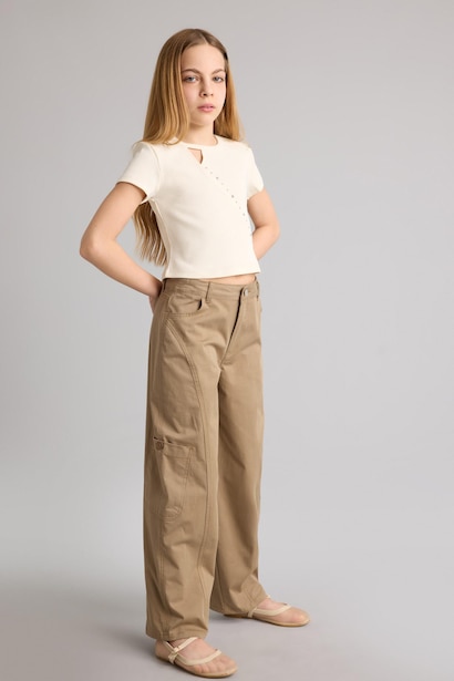 Baggy Fıt Gabardin Pantolon Kız Çocuk