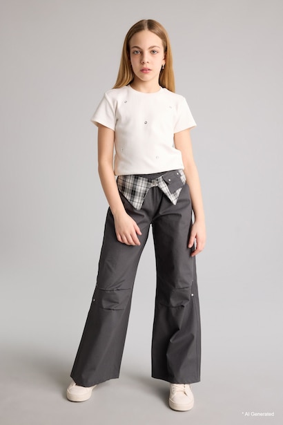 Girl Baggy Fit Poplin Trousers
