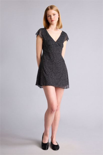 Puantiyeli Kısa Kollu Mini Elbise