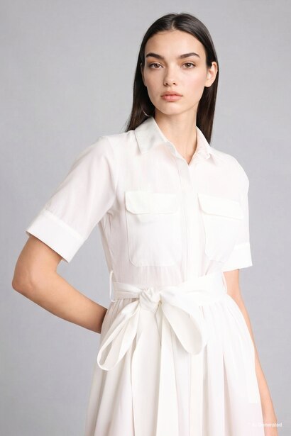 A Cut Shirt Collar Midi Dress