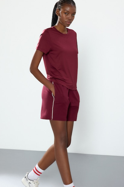 Standard Fit Burgundy Sporty Modal Shorts