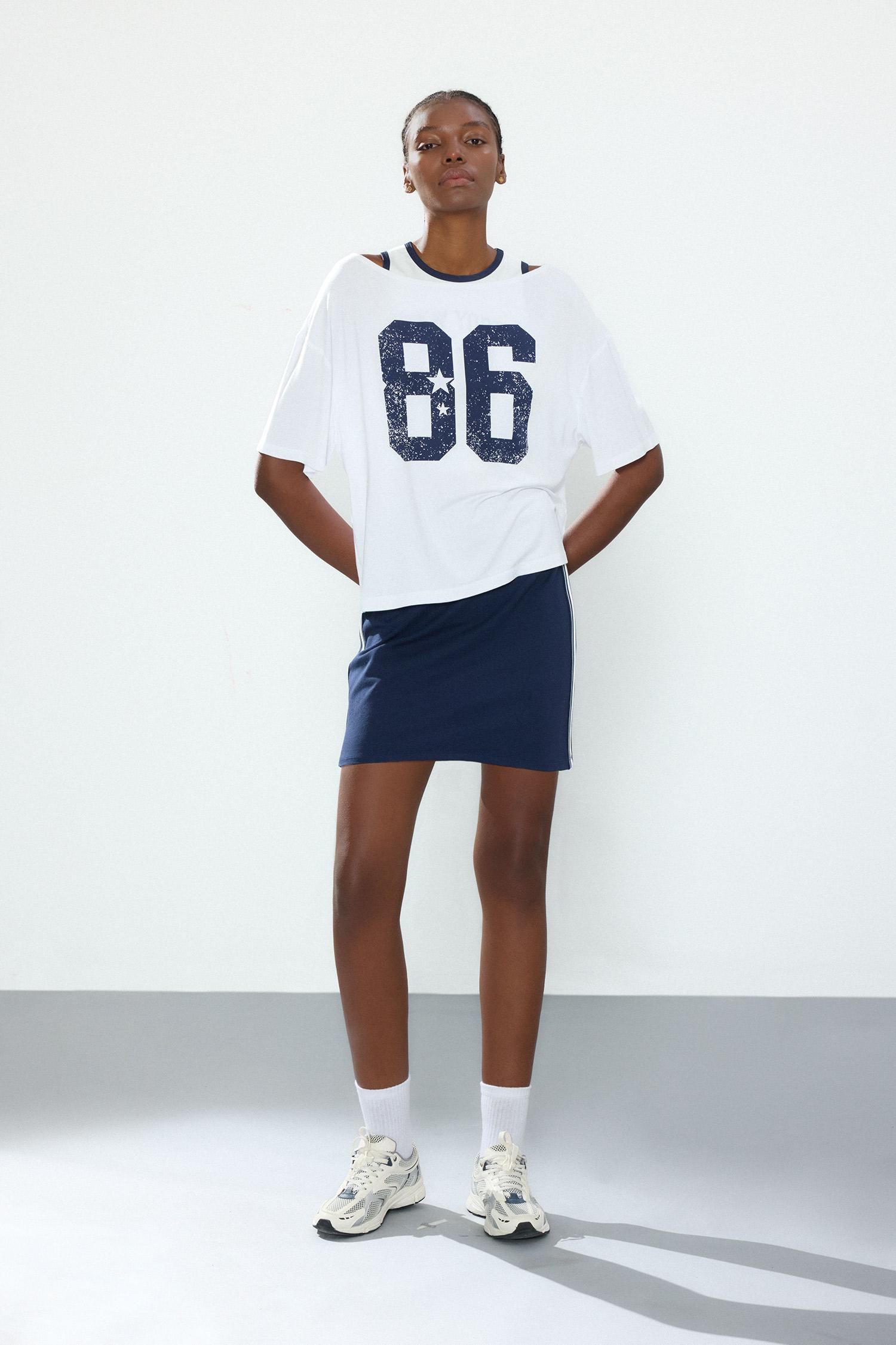 Loose Fit Boat Collar Slogan Modal Short Sleeve T-Shirt