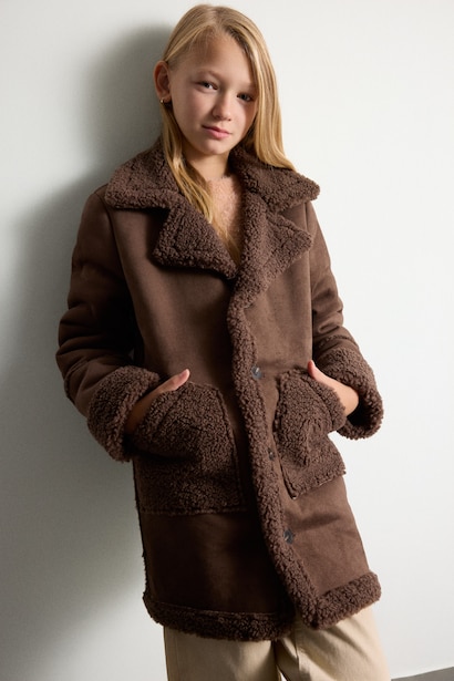 Parka à col V avec doublure en peluche pour fille