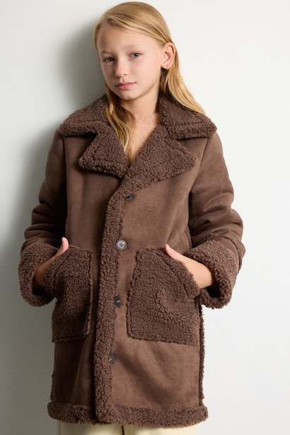 Parka à col V avec doublure en peluche pour fille