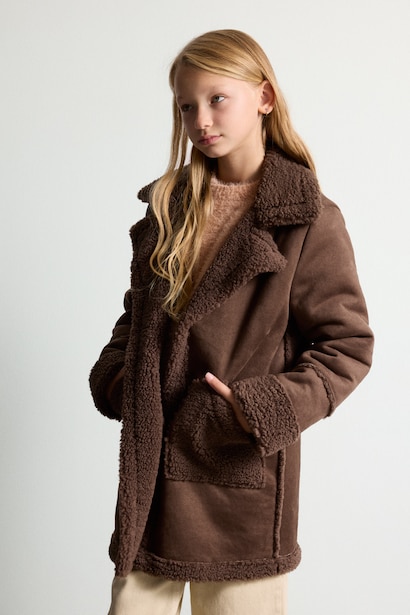 Parka à col V avec doublure en peluche pour fille
