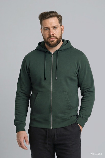 %100 Pamuk Büyük Beden Kapüşonlu Fermuarlı Sweatshirt