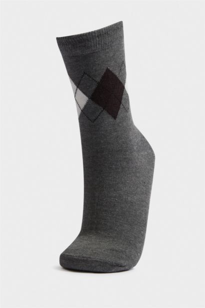 Woman 2 Piece Cotton Diamond Pattern Socks