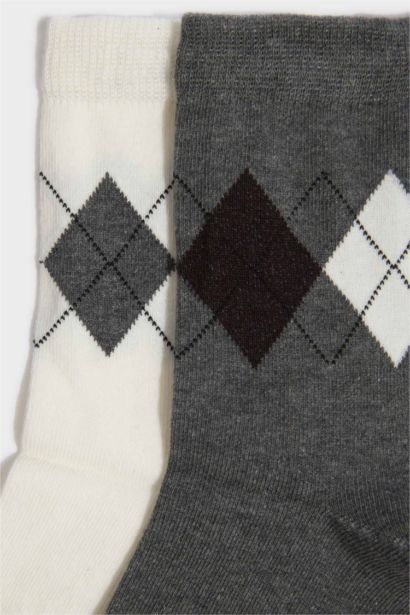 Woman 2 Piece Cotton Diamond Pattern Socks