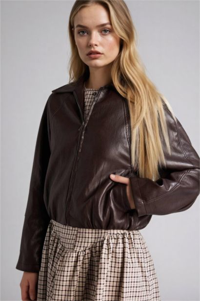 Balloon Fit Faux Leather Jacket
