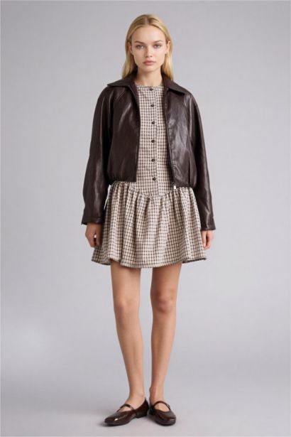 Balloon Fit Faux Leather Jacket