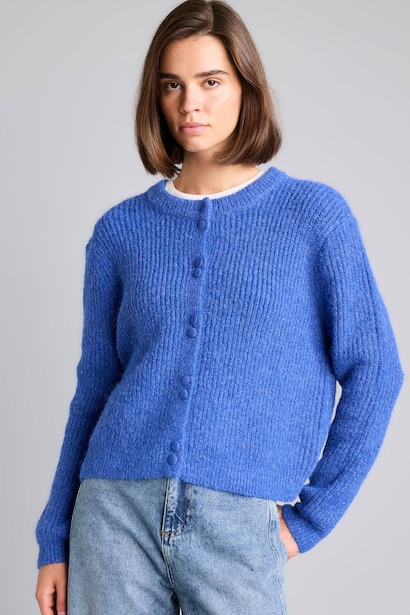 Cardigan en mélange de laine à col rond Coupe régulière