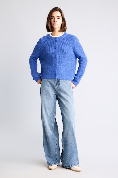 Cardigan en mélange de laine à col rond Coupe régulière